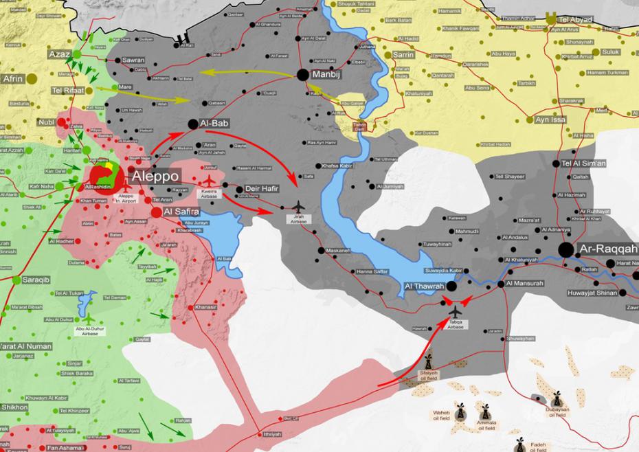 Обзор карты боевых действий Сирия 17 02 2016