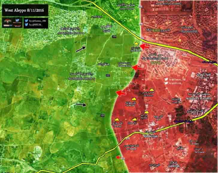 Карта обстановки в западном Алеппо 08 11 2016