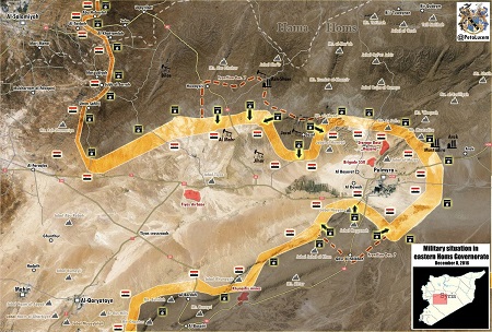 Карта линии фронта у Пальмиры 09 12 2016