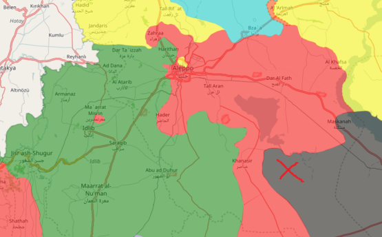 Карта юго-восточного Алеппо (красным крестиком обозначен район нового фронта)