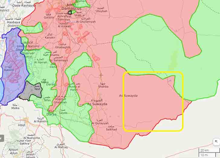 Карта освобожденного района на юго-западе Сирии