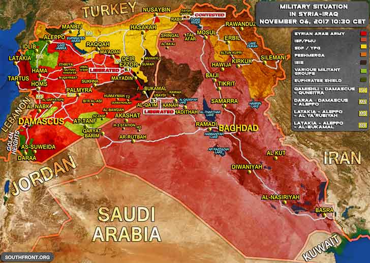 Карта Сирии и Ирака на 07 11 2017