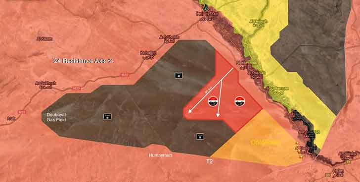 Карта, наступление правительственных сил на подконтрольный "Исламскому государству" участок пустыни