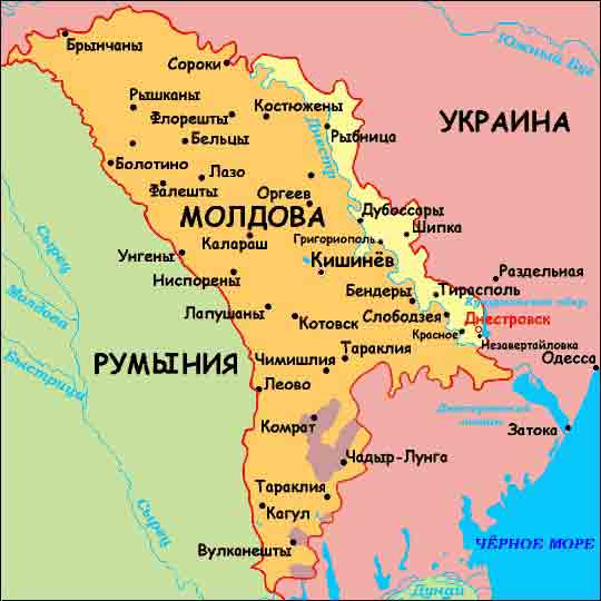Карта Молдавии и Приднестровья и Украины