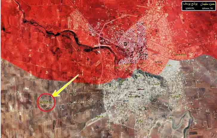 Карта юго-западного Деръа (стрелкой показан рейд ВС САР в направлении базы ПВО)