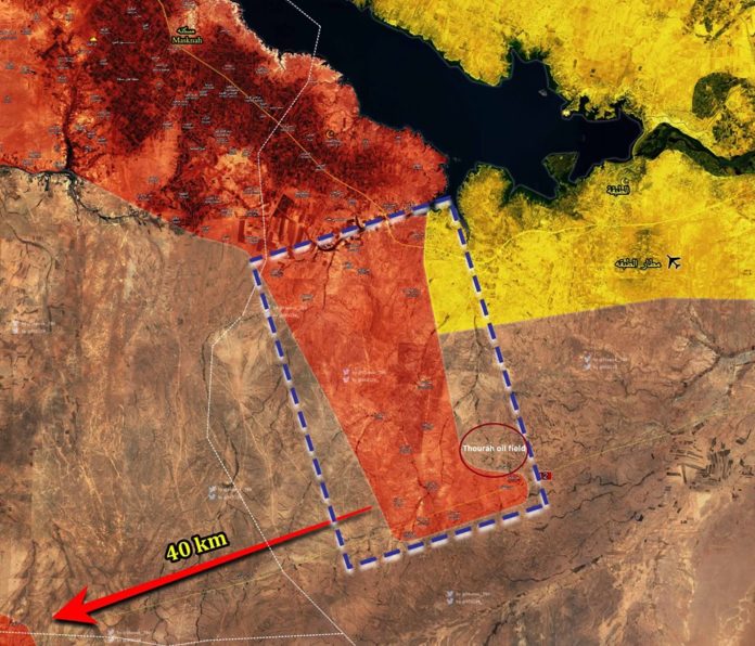 Карта западной Ракки (кружочком обведено нефтяное месторождение Таура)