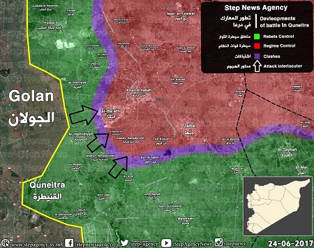 Карта наступления джихадистов на ВС САР в Кунейтре (Операция "Дорога в Дамаск") 24 06 2017