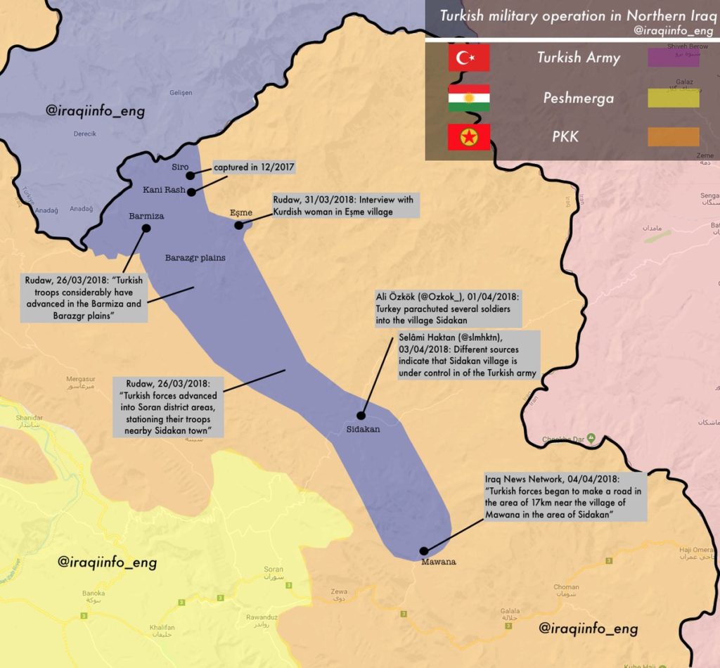 Карта, турецкое вторжение в Ирак