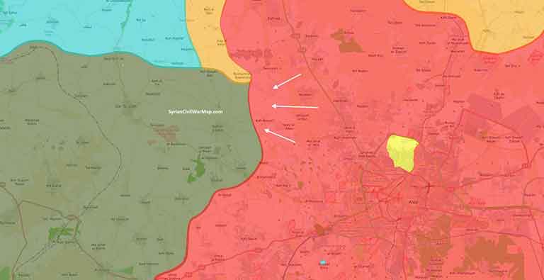 Карта направления ударов ВС САР на западе Алеппо