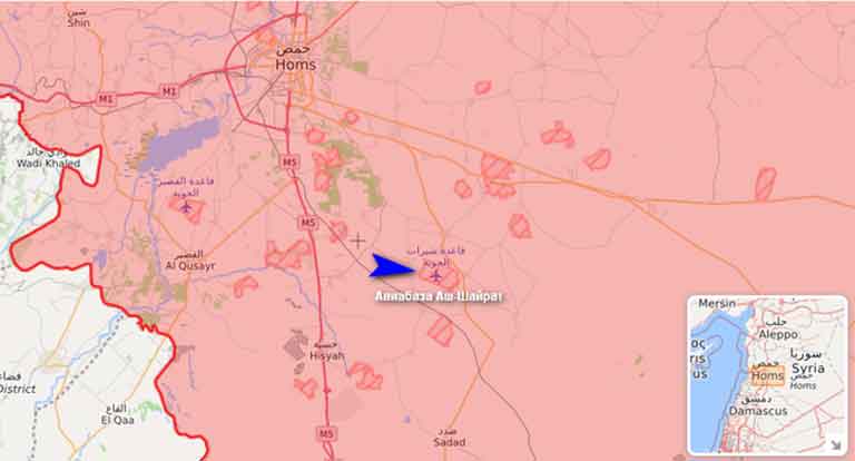 Место удара израильской авиации на карте Хомса
