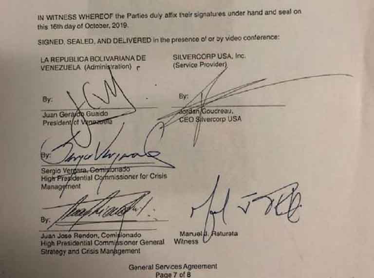 Подпись Гуайдо на контракте с ЧВК Silvercorp.