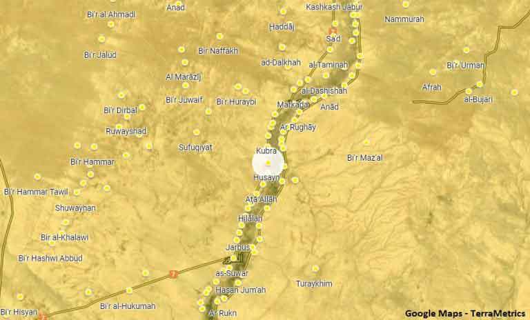 Место проведения совместной операции SDF и американских военных на карте Дейр-эз-Зора