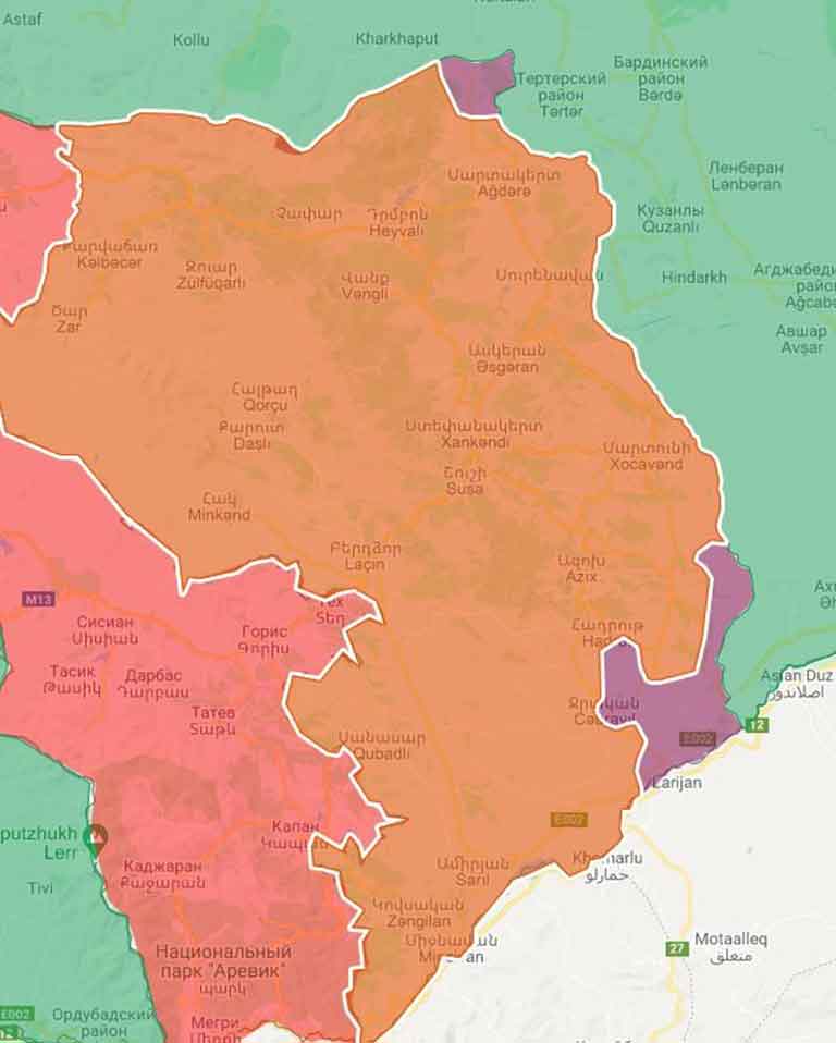 Линия фронта в Нагорном Карабахе на 13 10 2020
