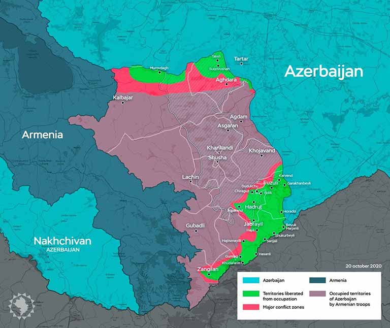 Оперативная карта Нагорного Карабаха на 20 10 2020
