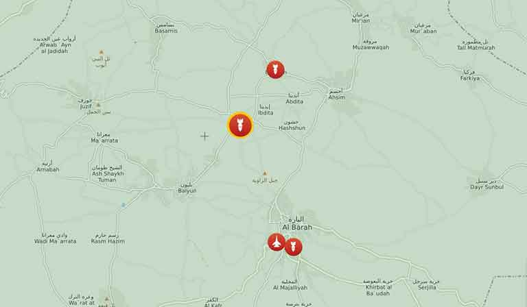 Координаты нанесения ударов корректируемыми боеприпасами «Краснополь» на карте Идлиба